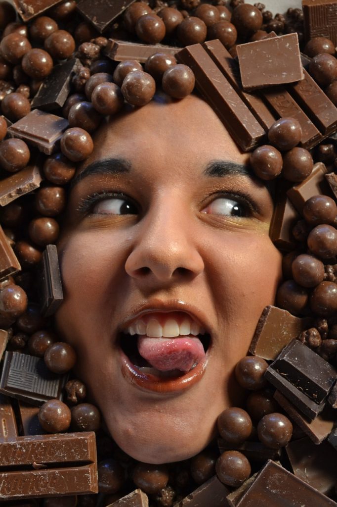 chocolate, girl, portrait